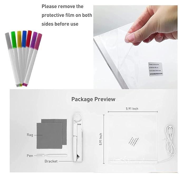 3D LED Light Glass Acrylic Writing Pad with 12 Pens