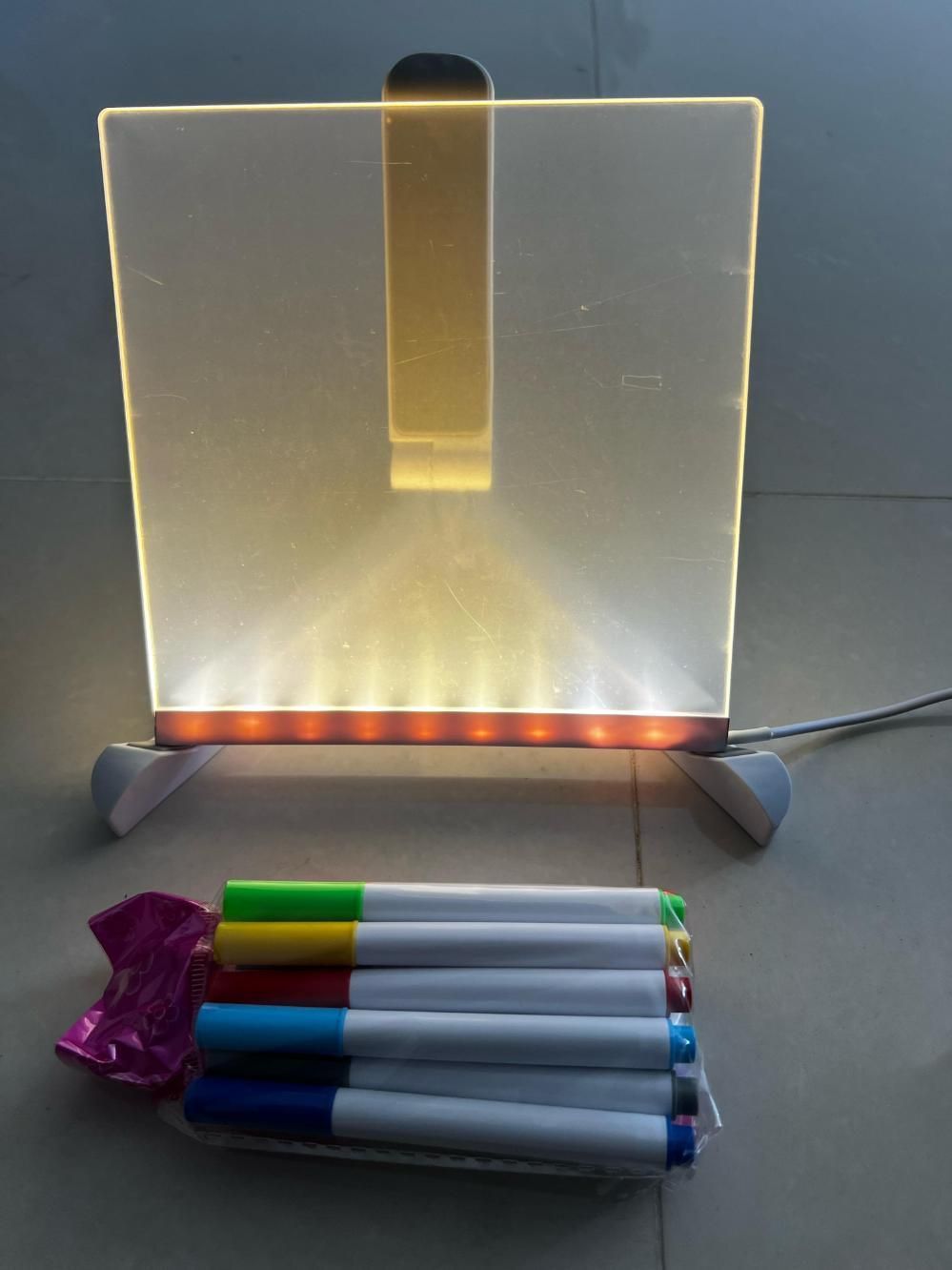 3D LED Light Glass Acrylic Writing Pad with 12 Pens