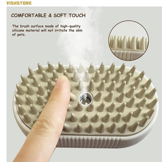Steam Brush for Dogs & Cats – Gentle Grooming Steamy Brush for Pet Hair Care