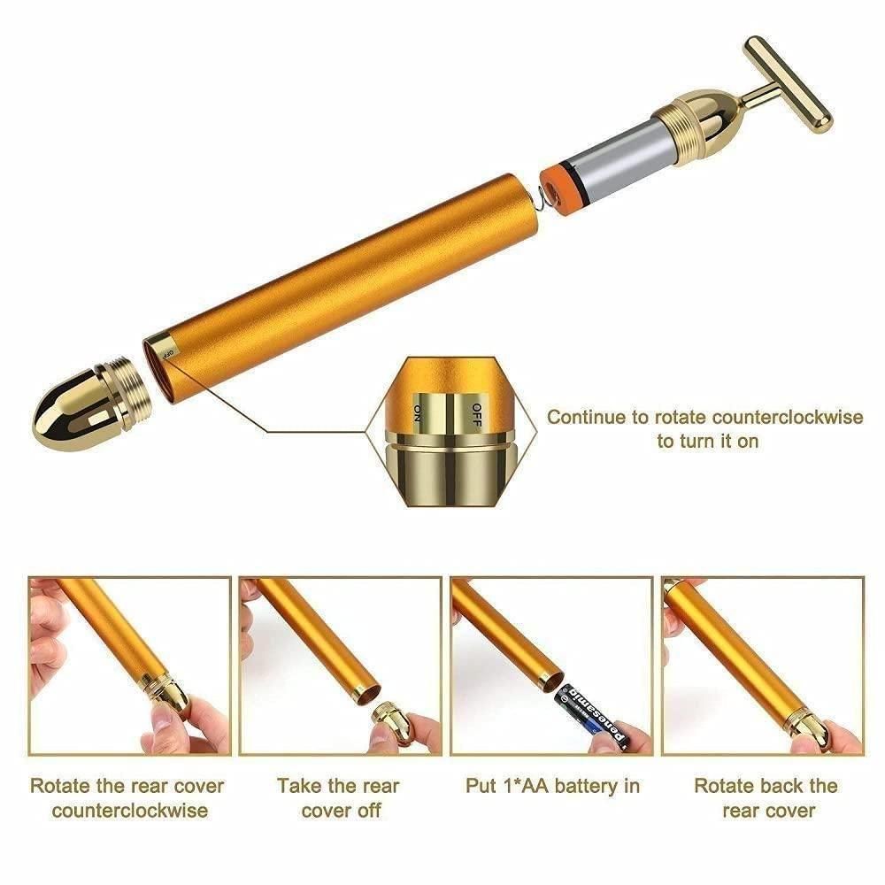 24K Gold Energy Beauty Bar – Electric Facial Massage Roller for Face Lift & Skin Tightening