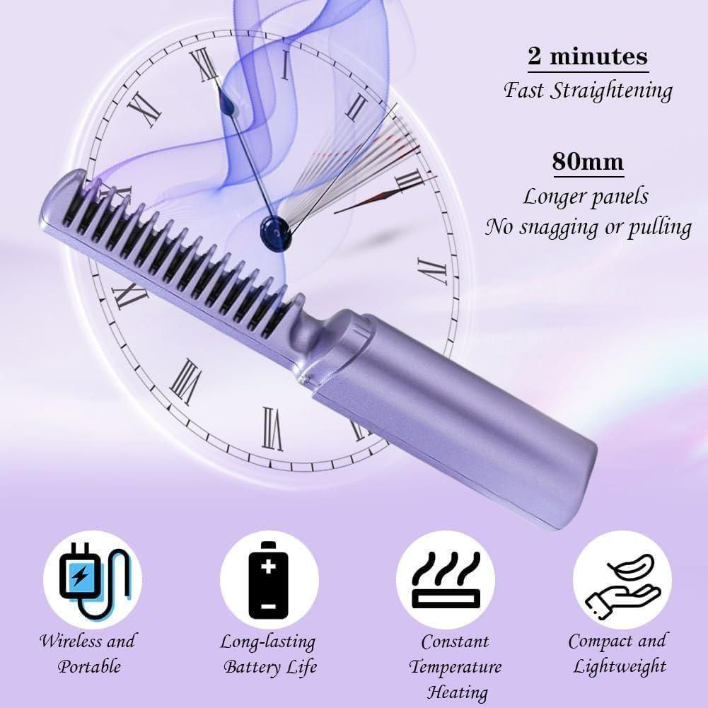 Meneflix Cordless Mini Hair Straightener – Rechargeable Adjustable Hot Comb