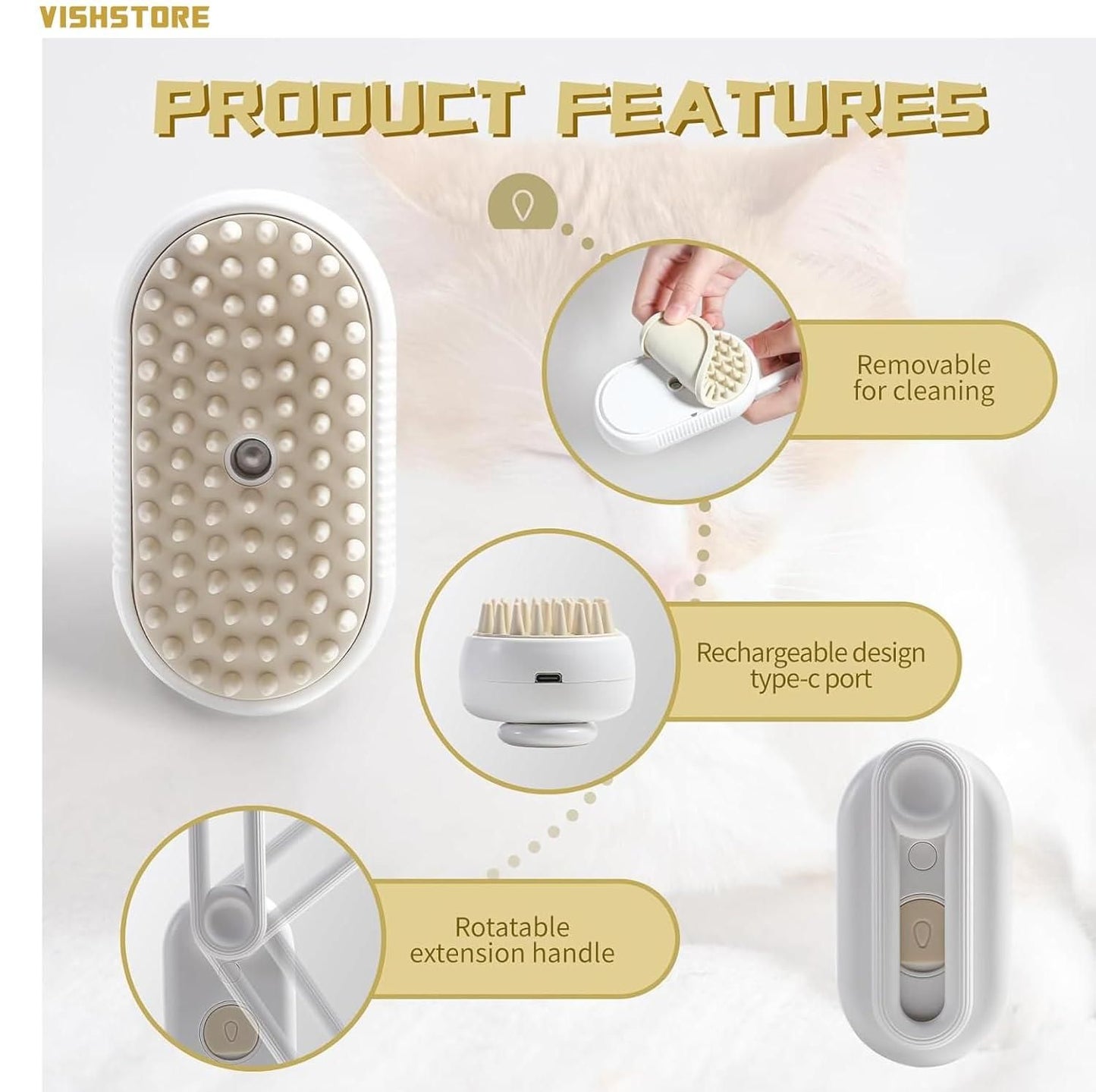Steam Brush for Dogs & Cats – Gentle Grooming Steamy Brush for Pet Hair Care