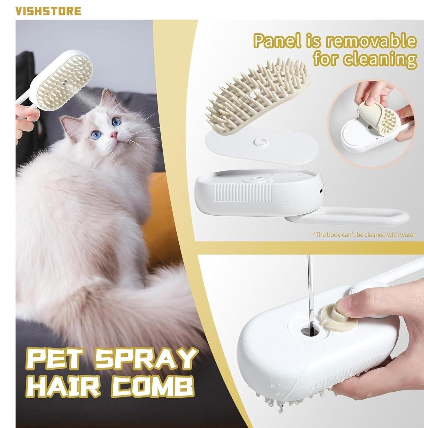 Steam Brush for Dogs & Cats – Gentle Grooming Steamy Brush for Pet Hair Care