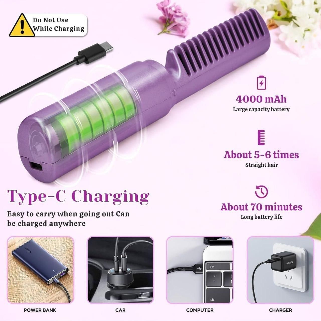 Meneflix Cordless Mini Hair Straightener – Rechargeable Adjustable Hot Comb