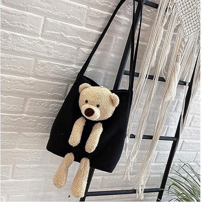 Kawaii Plush Shoulder Bag with Teddy Bear – Cute Tote Handbag for Women & Girls