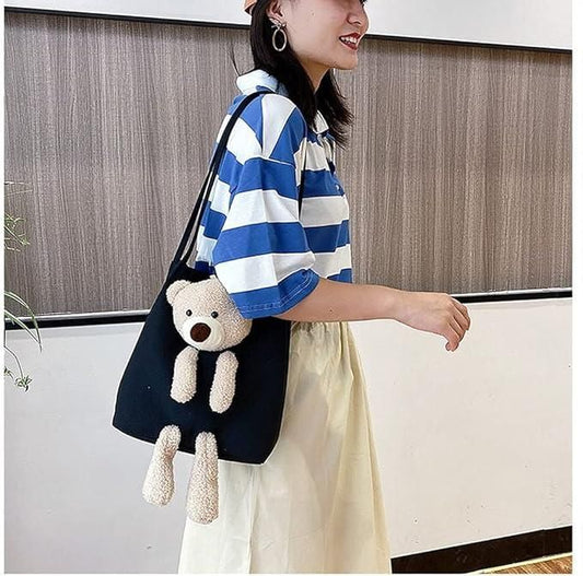 Kawaii Plush Shoulder Bag with Teddy Bear – Cute Tote Handbag for Women & Girls