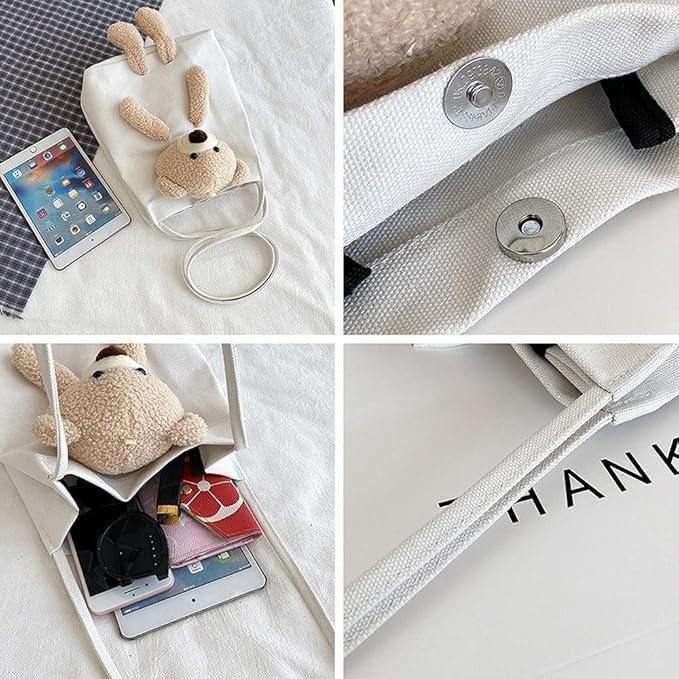 Kawaii Plush Shoulder Bag with Teddy Bear – Cute Tote Handbag for Women & Girls