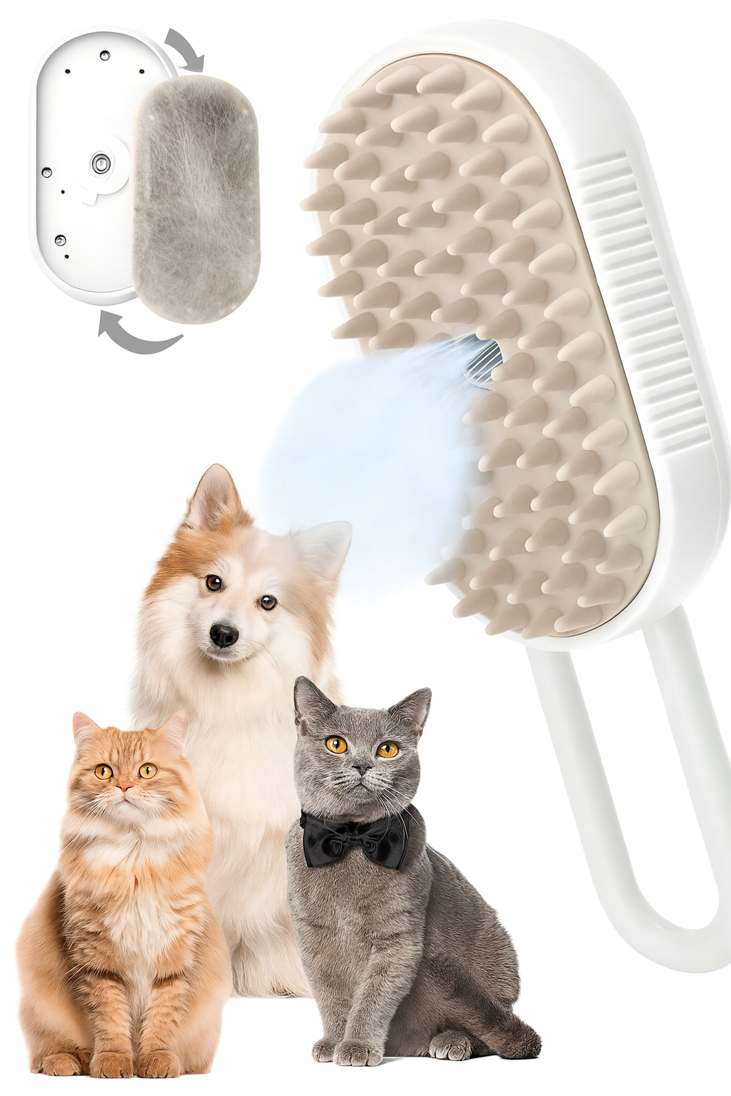 Steam Brush for Dogs & Cats – Gentle Grooming Steamy Brush for Pet Hair Care