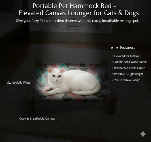 Portable Pet Hammock Bed – Elevated Canvas Lounger for Cats & Dogs