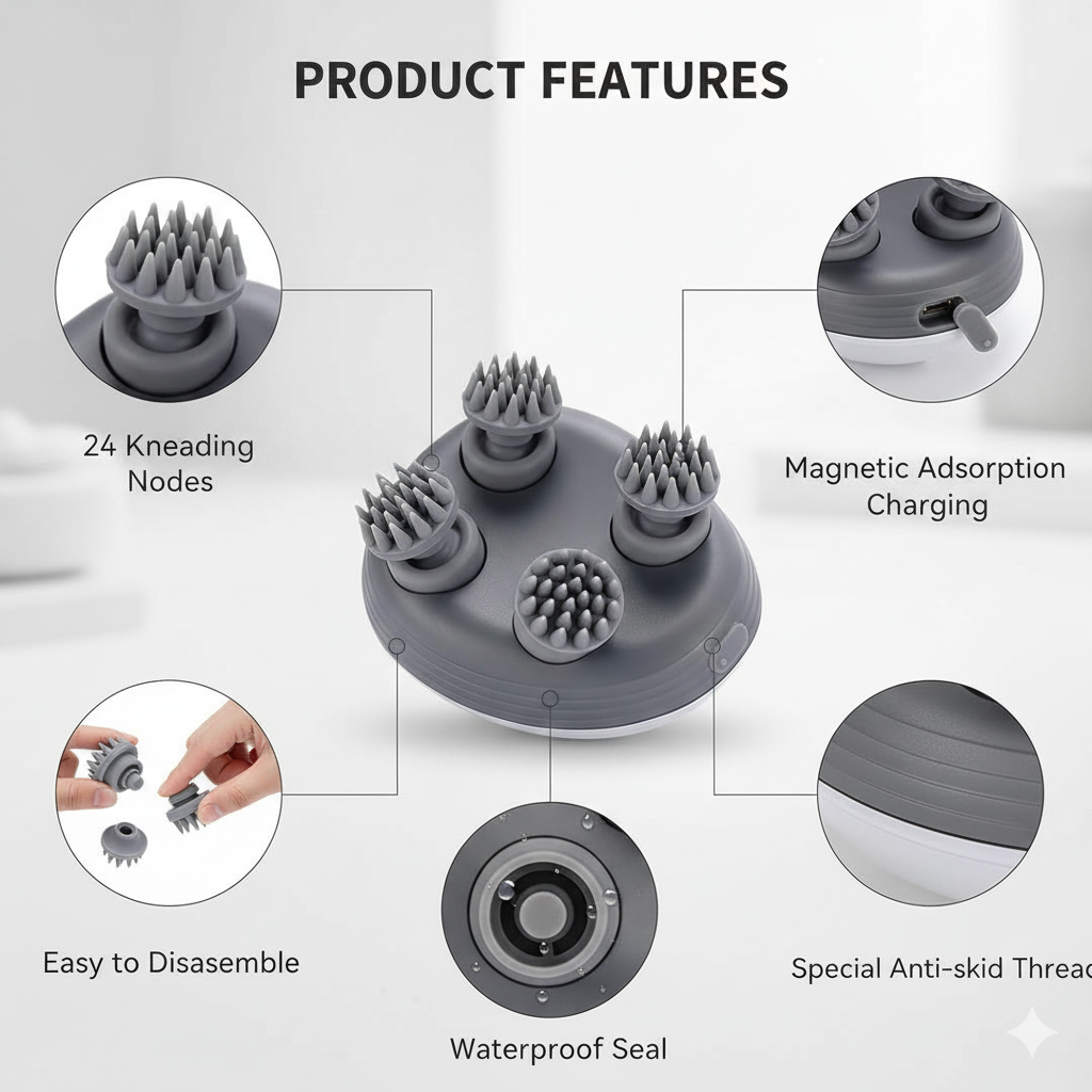 Plazoid Smart Electric Head Scalp Massager | 3-Speed Rechargeable Hair Growth Stimulator | Waterproof Handheld Massage Brush with Soft Silicone Bristles for Deep Clean & Stress Relief