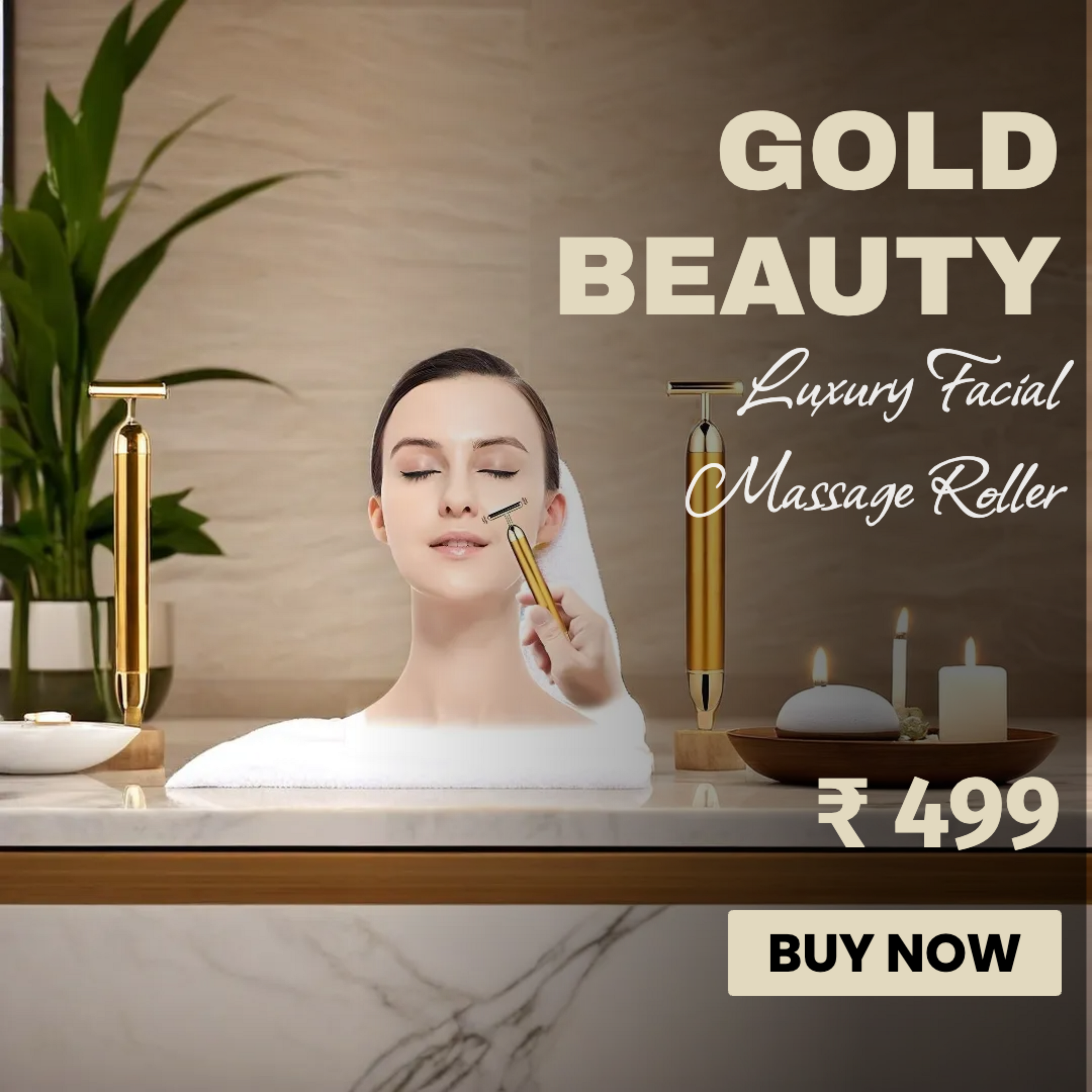 24K Gold Energy Beauty Bar – Electric Facial Massage Roller for Face Lift & Skin Tightening